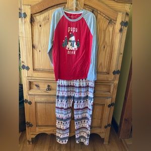 Men Cuddl Duds red gray Papa Bear 2 piece long sleeve pajamas size L